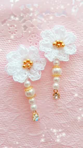 【アクセサリーパーツDIY】レース編みお花×パール