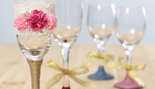 立体リボン シャンパングラス ガラスカップ ワイングラス パーティー  