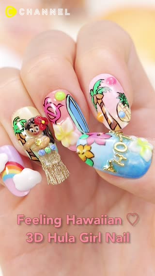 Hawaiian Feel ♡ 3D Hula Girl Nail