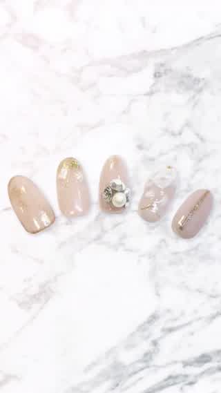 【3Dフラワー】清楚なヌーディネイル