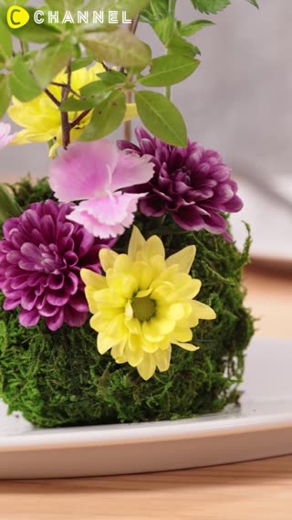 スポンジで簡単♪苔玉風フラワーアレンジ