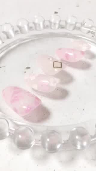 【100均シールで簡単！】ピンクマーブル×かすみ桜ネイル (再up)