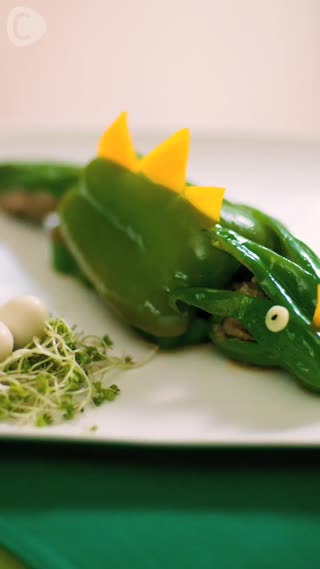 創意料理廚房☆用青椒把恐龍做出來吧！