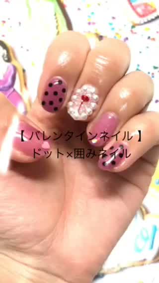 【バレンタインネイルドットネイル×囲みネイル】