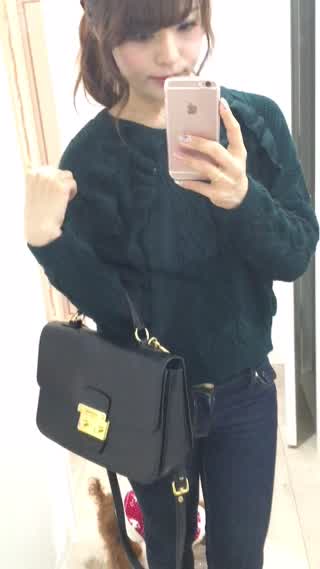 デニムコーデ着まわしその1(*^^*)TOPSHOPのグリーンのニット冬コーデ