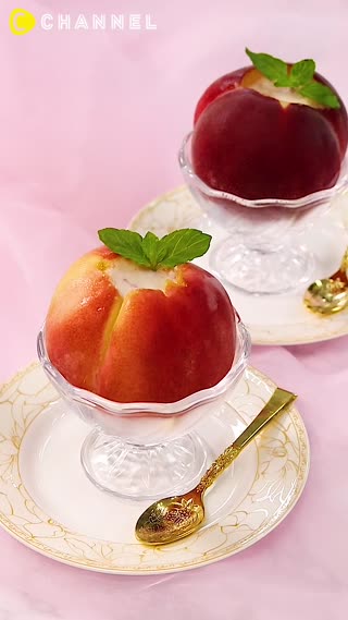 ลูกพีชสอดไส้โยเกิร์ต หวานเย็นแคลน้อย  