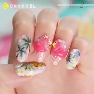 3D Flamingo Nail Art