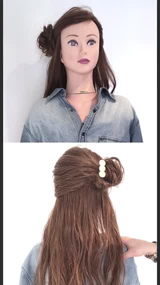 横向きお団子も可愛い‼️簡単ハーフでやりやすいサイドbunアレンジ‼️