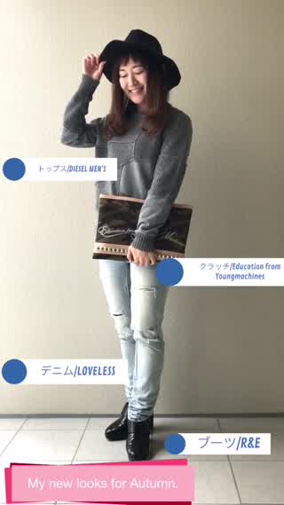 Luz llena(ラズレナ)の黒ハットを使ったメンズライクコーディネイト