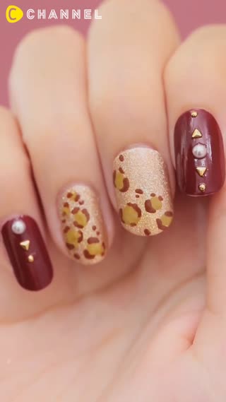 秋天經典花色♡用牙籤畫的豹紋指甲彩繪