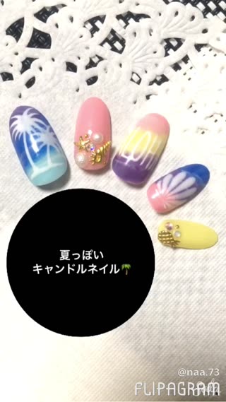 リクエスト：【手描きイラストで夏を演出！】キャンドルネイル