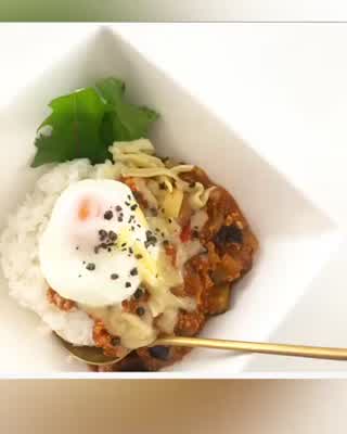 レンジ調理で♪なすとトマトのキーマカレー