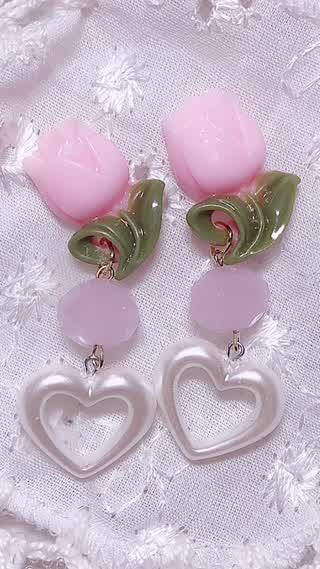 【アクセサリーdiy 】チューリップのお姫さまイヤリング