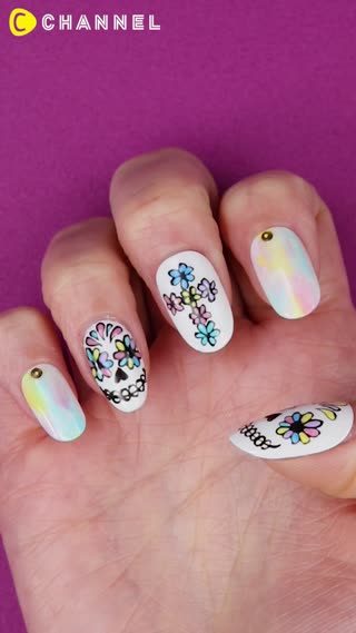 Colorful Skull Nail Art