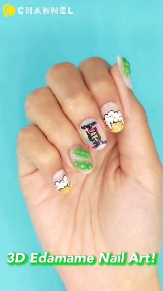 3D Edamame Nail Art!