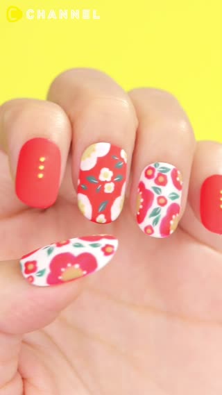 Vibrant Spring! ♡ Red Camellia Nails