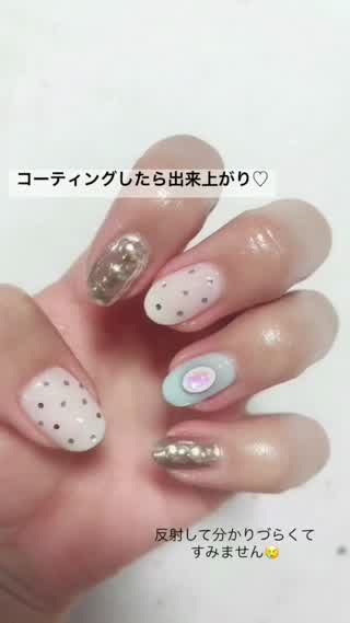 【プチプチハートでミラーネイル】