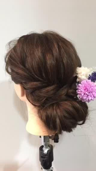 ドライフラワーを使った浴衣ヘアアレンジ