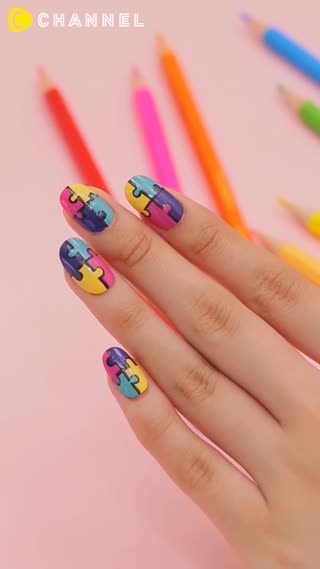 Colorful Pop Puzzle Nail Art♪