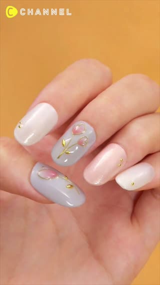 ลายเล็บน่ารัก ดอกทิวลิปสีหวาน