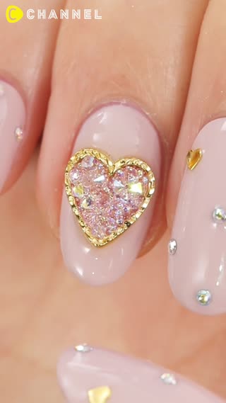 Boujee Crystal Pink Heart Nails