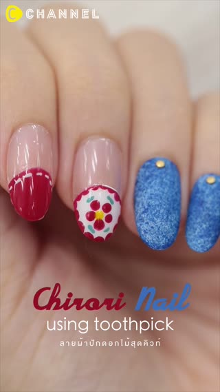 ลายผ้าปักดอกไม้เพ้นท์ง่ายๆด้วยไม้จิ้มฟัน