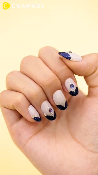 海軍藍×透明白♡自創雙重法式指彩