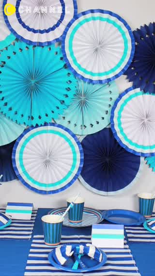 100均の材料でお部屋が一気に華やかに♪ マリン風ペーパーファン♡