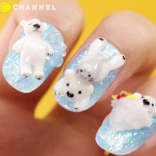 在涼爽的泳池邊放空♡海豹與白熊立體指彩