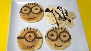 朝ごパンケーキミニオンコラボのヌテラをつかってパンケーキアート！