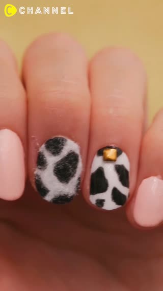 Fluffy Velvet Cow Print Nail Art