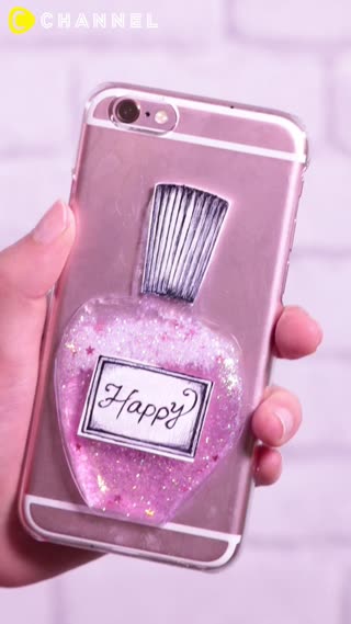 DIY手做香水瓶手機殼～瓶中的亮片超療癒