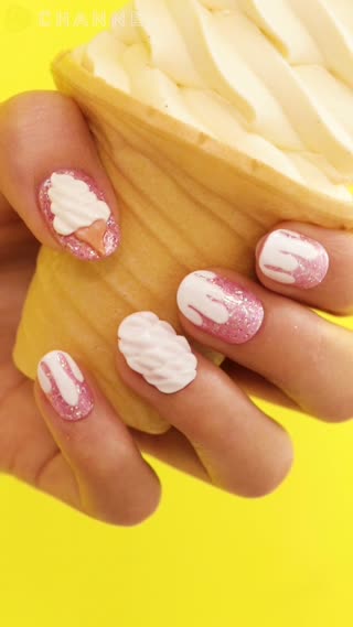 เล็บลายซอฟท์ครีมหวานเย็นคาวาอี้ 