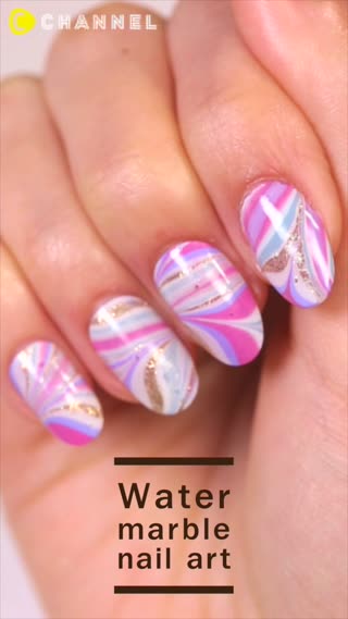 เพ้นท์เล็บลายหินอ่อนจากแก้วน้ำ