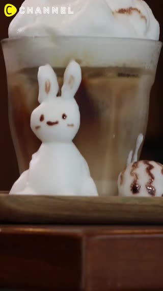 夏天的3D拿鐵藝術拉花♡放暑假的兔子